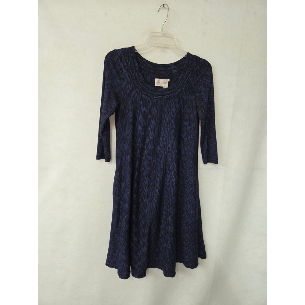 Saturday Sunday Anthropologie Dress Womens XS Blue Black Space Dye 3/4 Sleeve